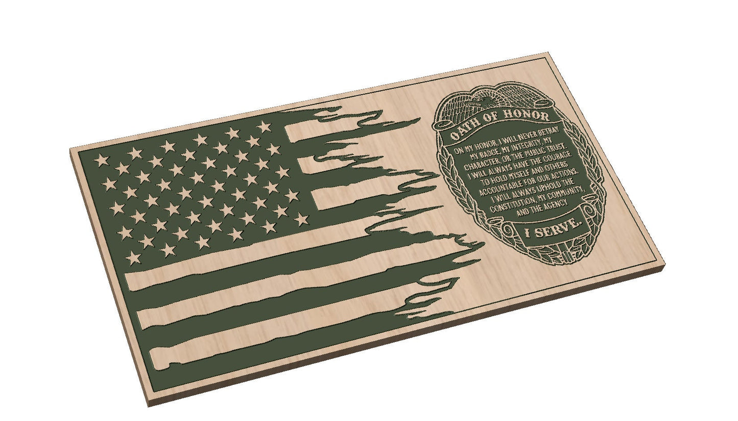 Distressed Tattered Flag with Oath of Honor Badge