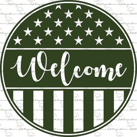 Welcome Sign with Flag