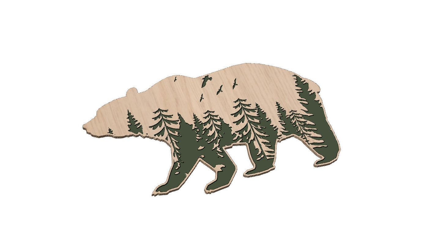 Bear with Forest Shape  SVG