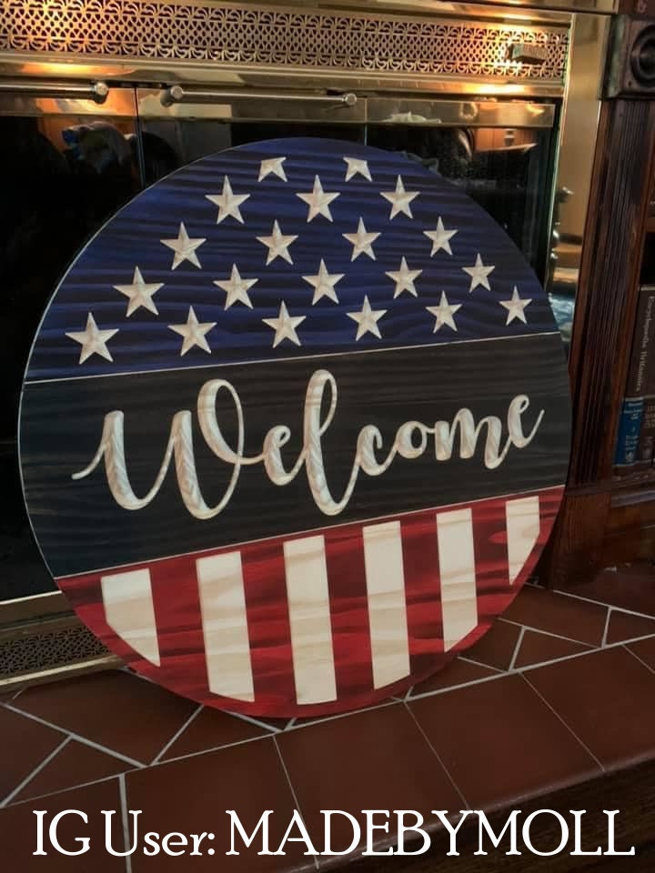 Welcome Sign with Flag