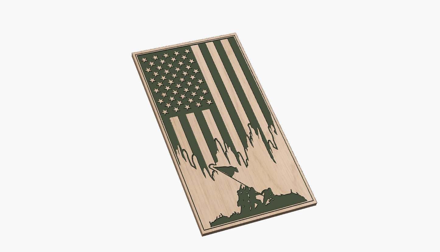 Tattered American Flag with Iwo Jima  Vertical