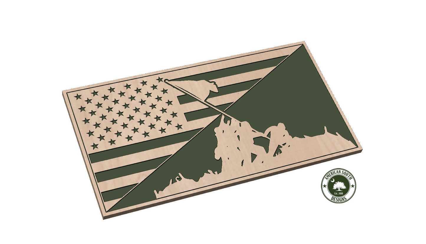 Diagonal Split American Flag with Iwo Jima